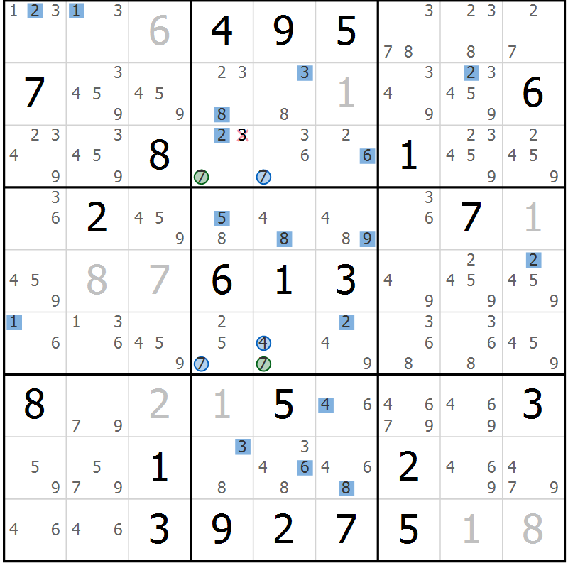 Position des candidats pour la solution de la Gr 8 page 11 du magazine de sudoku Sudoku Suprême n° 036
