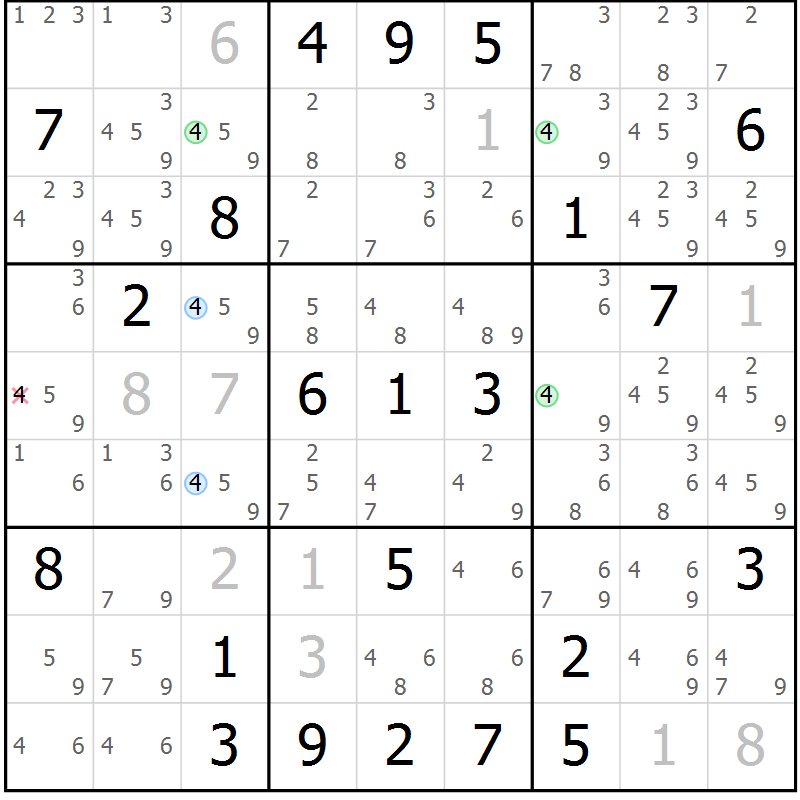 Position des candidats pour la solution de la Gr 8 page 11 du magazine de sudoku Sudoku Suprême n° 036
