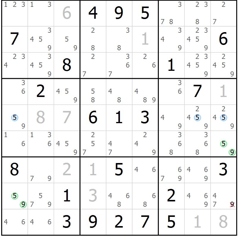 Position des candidats pour la solution de la Gr 8 page 11 du magazine de sudoku Sudoku Suprême n° 036