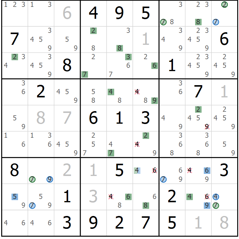 Position des candidats pour la solution de la Gr 8 page 11 du magazine de sudoku Sudoku Suprême n° 036