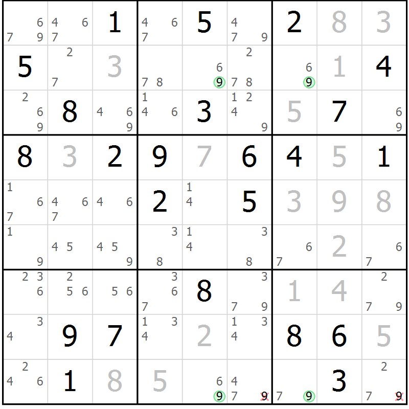 Position des candidats pour la solution de la Gr 80 page 83 du magazine de sudoku Sudoku Suprême n° 036