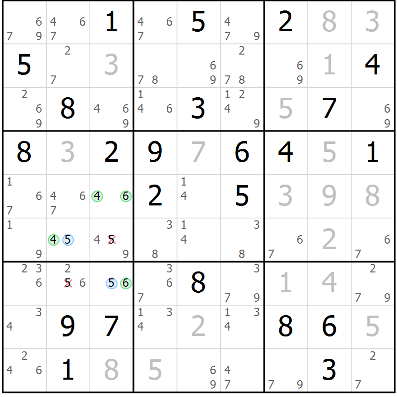 Position des candidats pour la solution de la Gr 80 page 83 du magazine de sudoku Sudoku Suprême n° 036