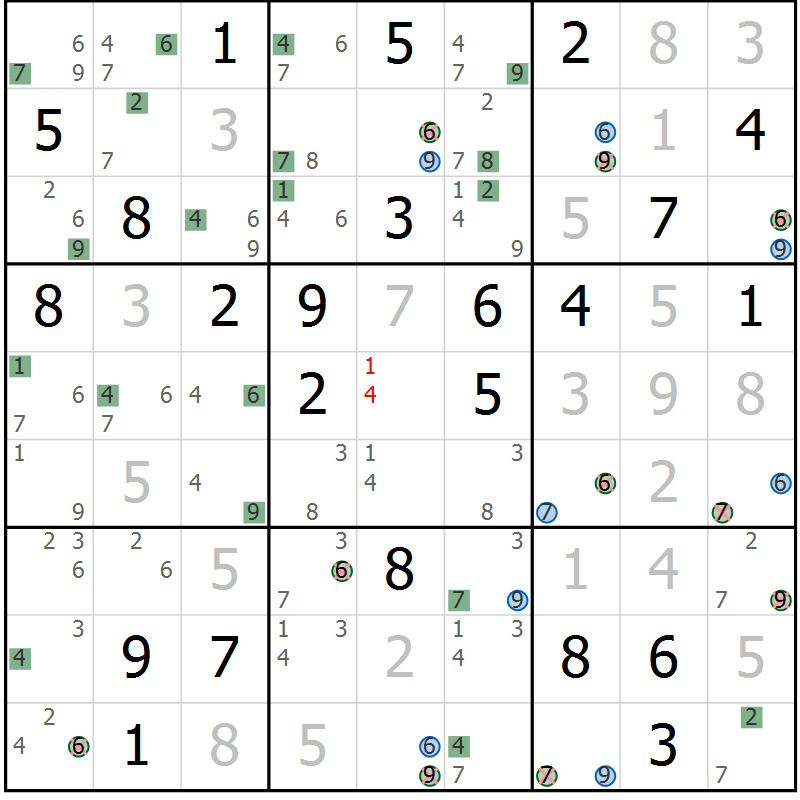 Position des candidats pour la solution de la Gr 80 page 83 du magazine de sudoku Sudoku Suprême n° 036