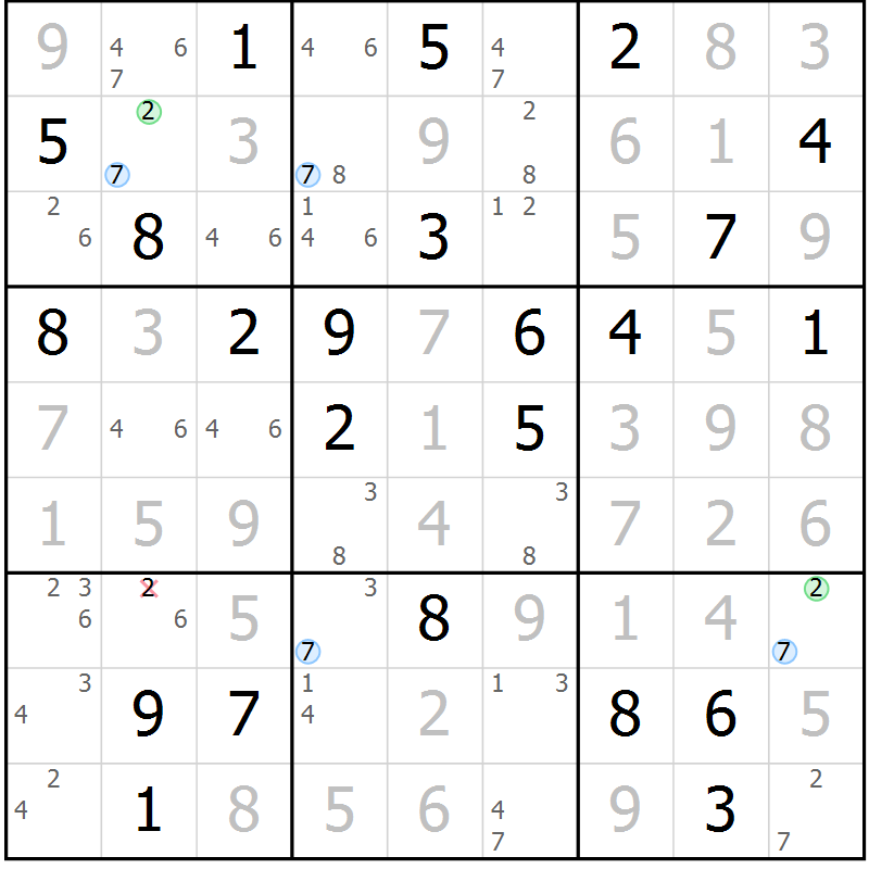 Position des candidats pour la solution de la Gr 80 page 83 du magazine de sudoku Sudoku Suprême n° 036