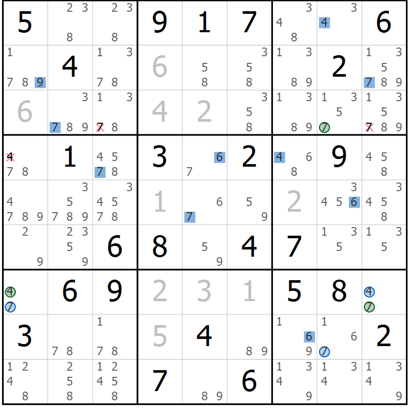 Position des candidats pour la solution de la Gr 83 page 86 du magazine de sudoku Sudoku Suprême n° 036