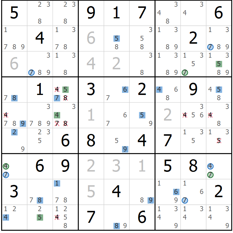 Position des candidats pour la solution de la Gr 83 page 86 du magazine de sudoku Sudoku Suprême n° 036