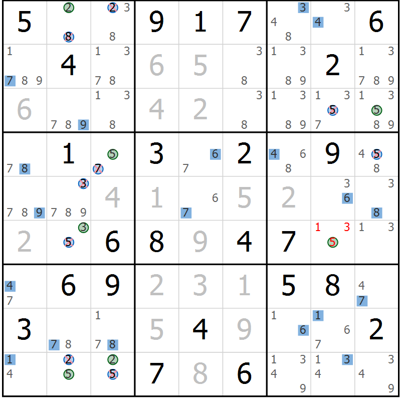 Position des candidats pour la solution de la Gr 83 page 86 du magazine de sudoku Sudoku Suprême n° 036