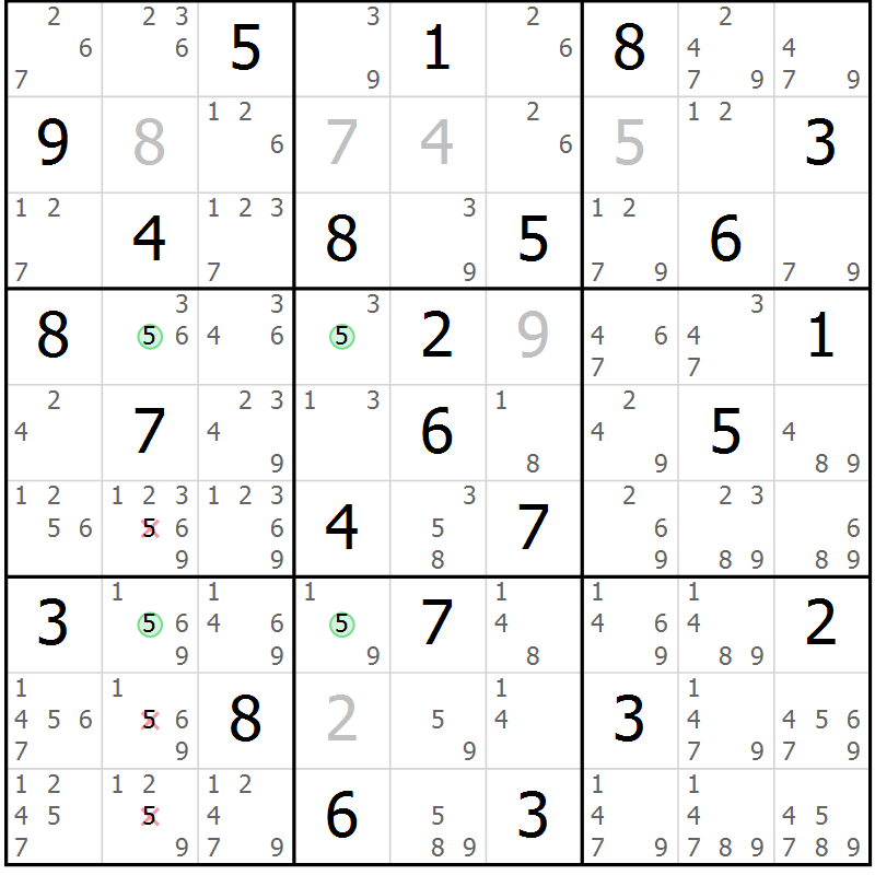 Position des candidats pour la solution de la Gr 84 page 87 du magazine de sudoku Sudoku Suprême n° 036