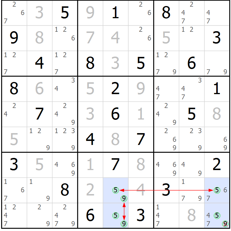 Position des candidats pour la solution de la Gr 84 page 87 du magazine de sudoku Sudoku Suprême n° 036