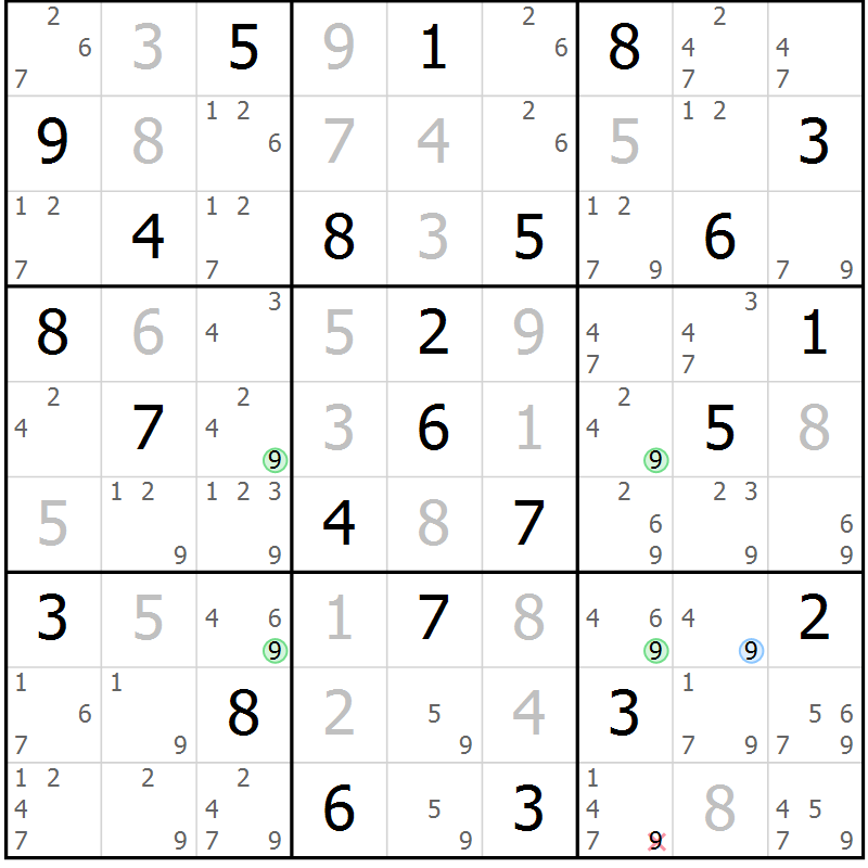 Position des candidats pour la solution de la Gr 84 page 87 du magazine de sudoku Sudoku Suprême n° 036