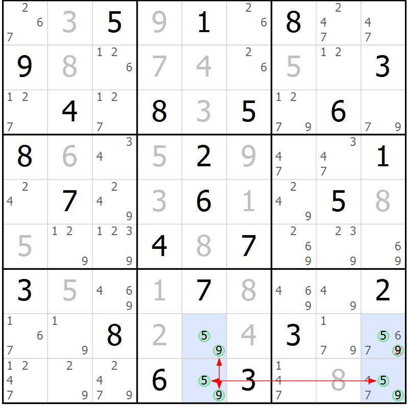 Position des candidats pour la solution de la Gr 84 page 87 du magazine de sudoku Sudoku Suprême n° 036