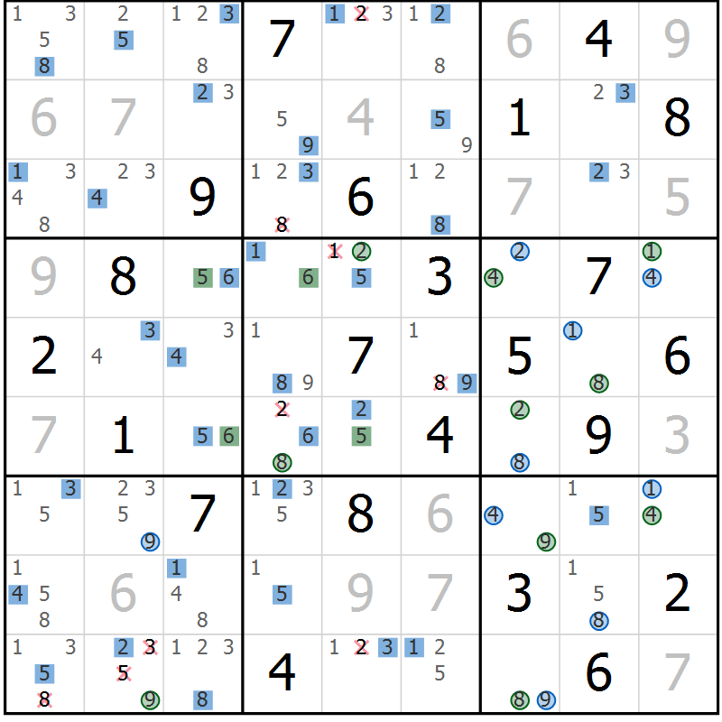 Position des candidats pour la solution de la Gr 9 page 12 du magazine de sudoku Sudoku Suprême n° 036