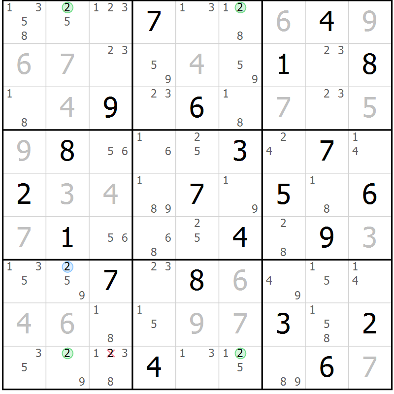 Position des candidats pour la solution de la Gr 9 page 12 du magazine de sudoku Sudoku Suprême n° 036