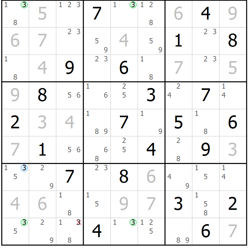 Position des candidats pour la solution de la Gr 9 page 12 du magazine de sudoku Sudoku Suprême n° 036