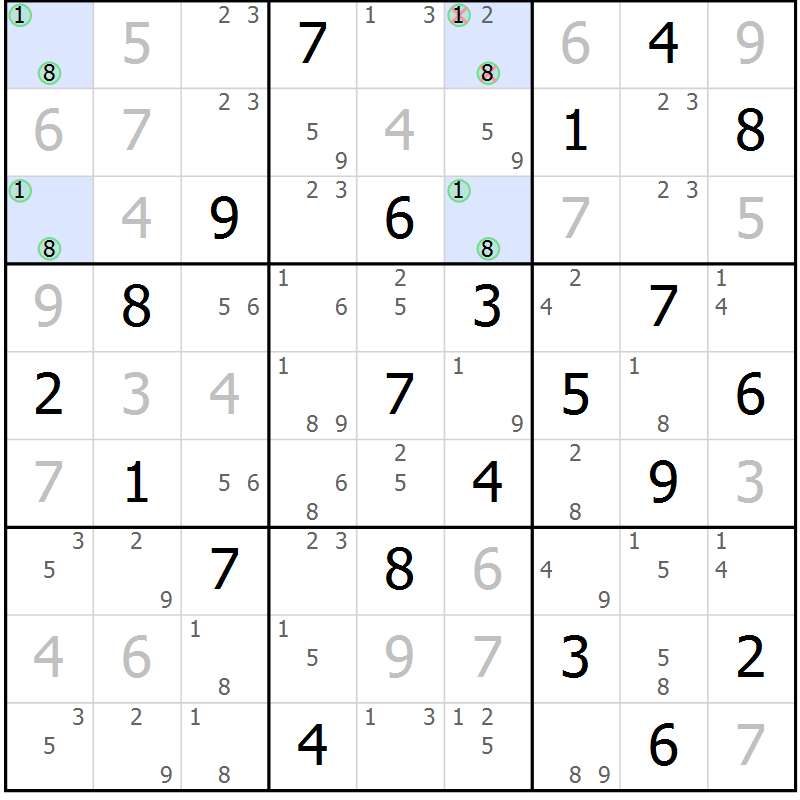 Position des candidats pour la solution de la Gr 9 page 12 du magazine de sudoku Sudoku Suprême n° 036
