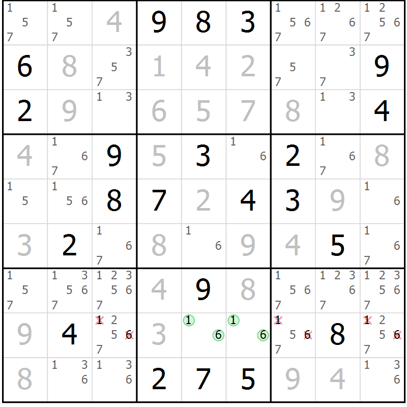 Position des candidats pour la solution de la Gr 1 page 4 du magazine de sudoku Sudoku Suprême n° 037