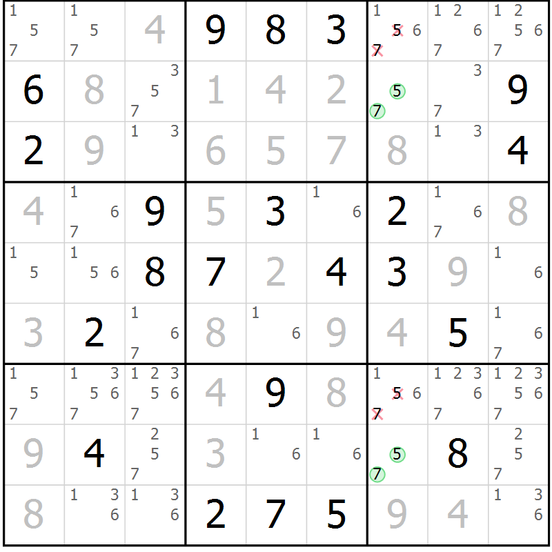 Position des candidats pour la solution de la Gr 1 page 4 du magazine de sudoku Sudoku Suprême n° 037