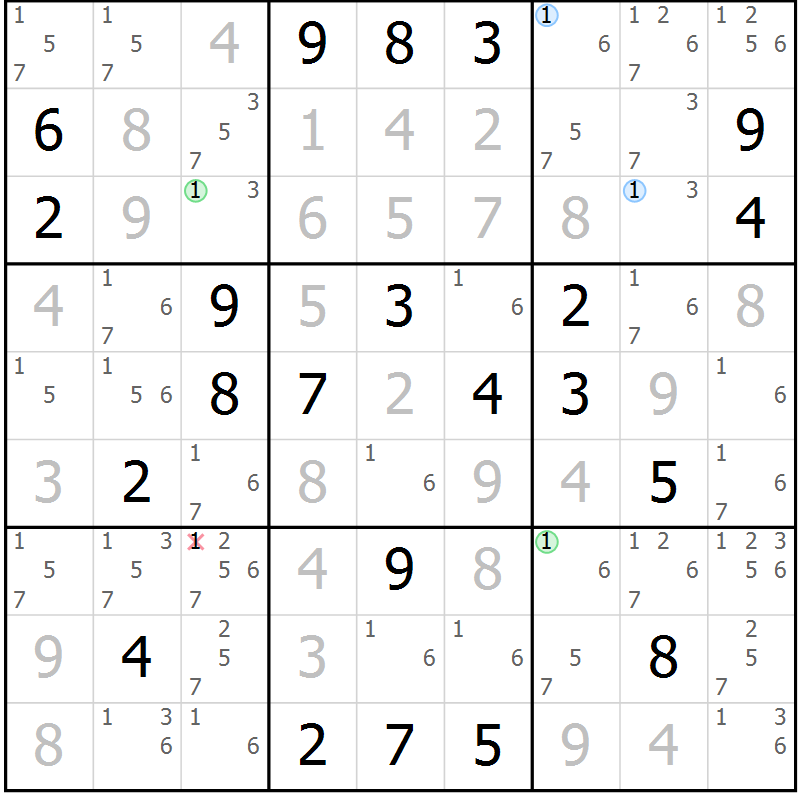Position des candidats pour la solution de la Gr 1 page 4 du magazine de sudoku Sudoku Suprême n° 037