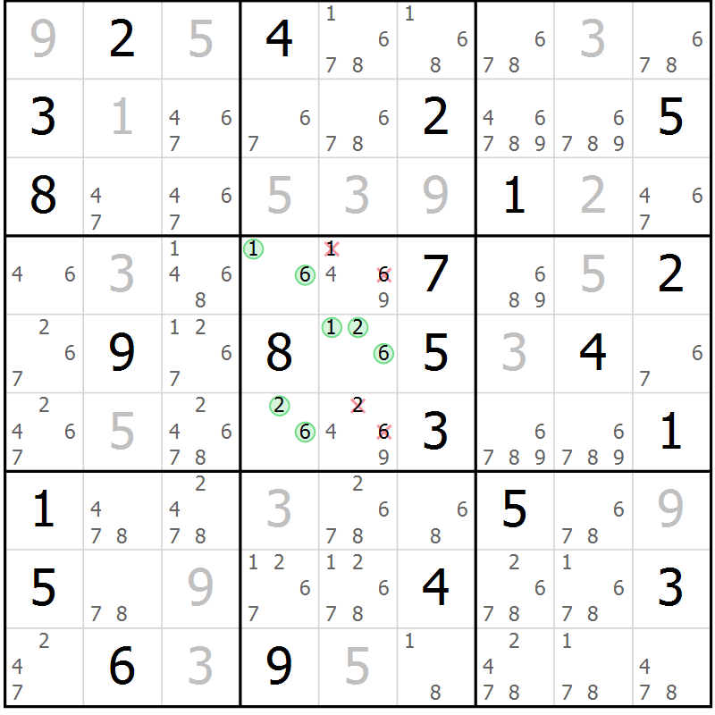 Position des candidats pour la solution de la Gr 10 page 13 du magazine de sudoku Sudoku Suprême n° 037