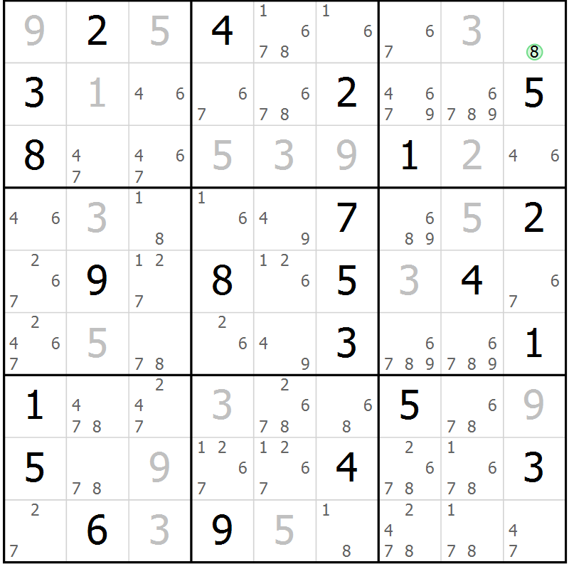 Position des candidats pour la solution de la Gr 10 page 13 du magazine de sudoku Sudoku Suprême n° 037