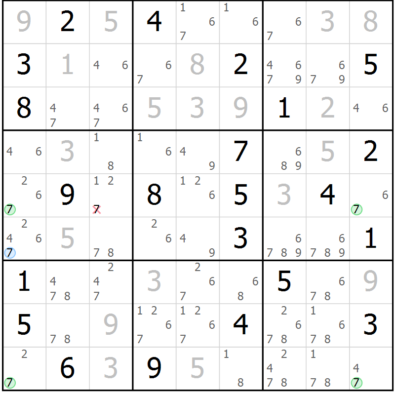 Position des candidats pour la solution de la Gr 10 page 13 du magazine de sudoku Sudoku Suprême n° 037