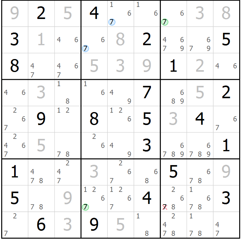 Position des candidats pour la solution de la Gr 10 page 13 du magazine de sudoku Sudoku Suprême n° 037