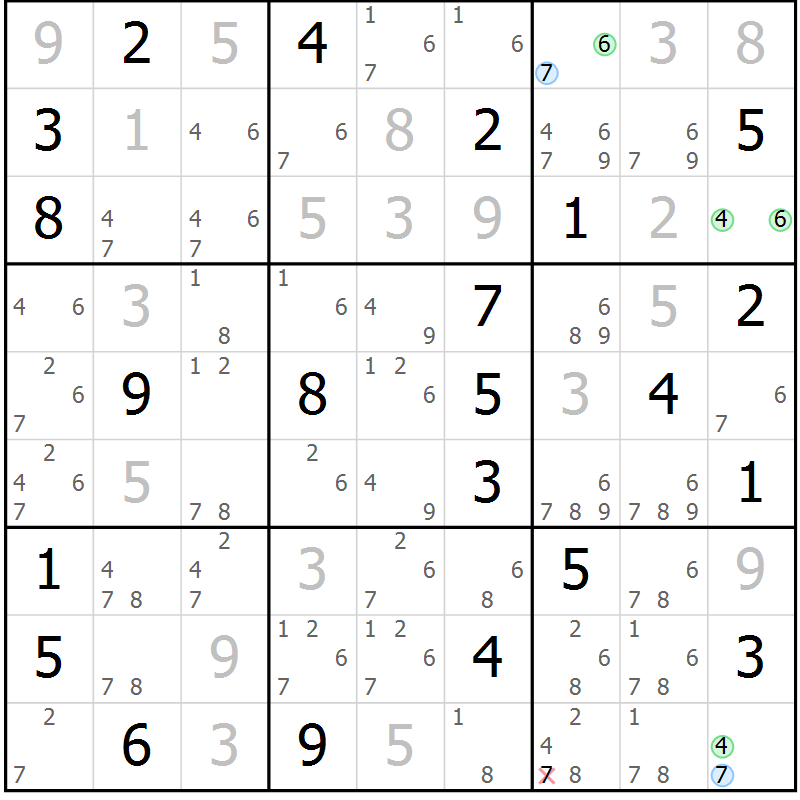 Position des candidats pour la solution de la Gr 10 page 13 du magazine de sudoku Sudoku Suprême n° 037