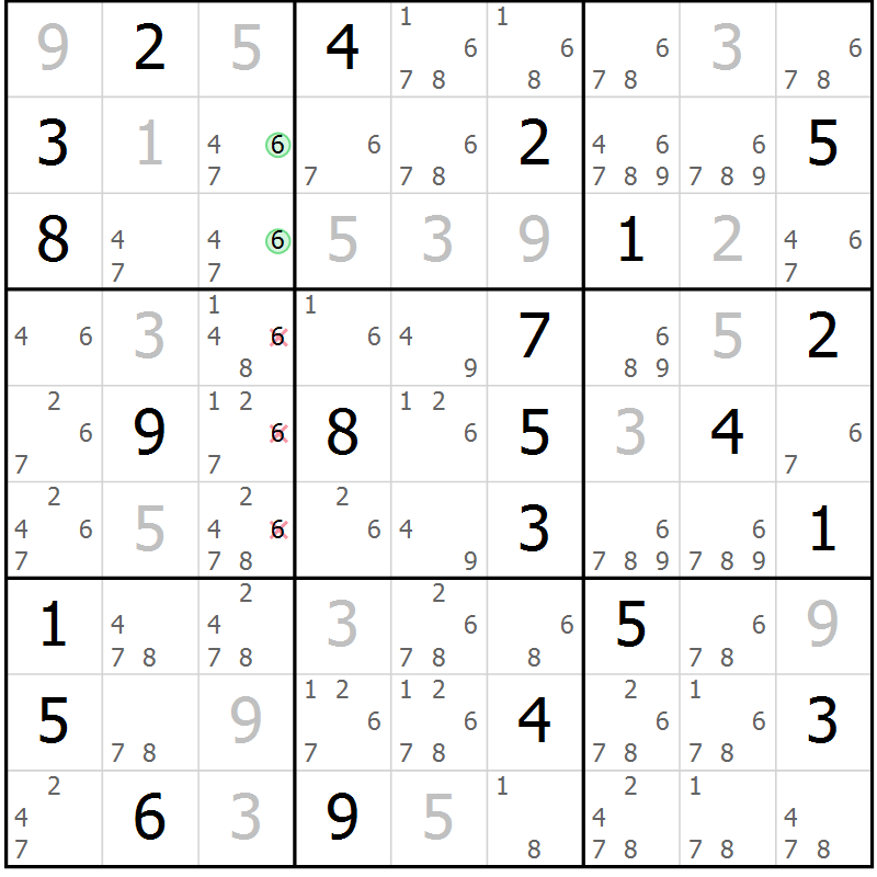 Position des candidats pour la solution de la Gr 10 page 13 du magazine de sudoku Sudoku Suprême n° 037
