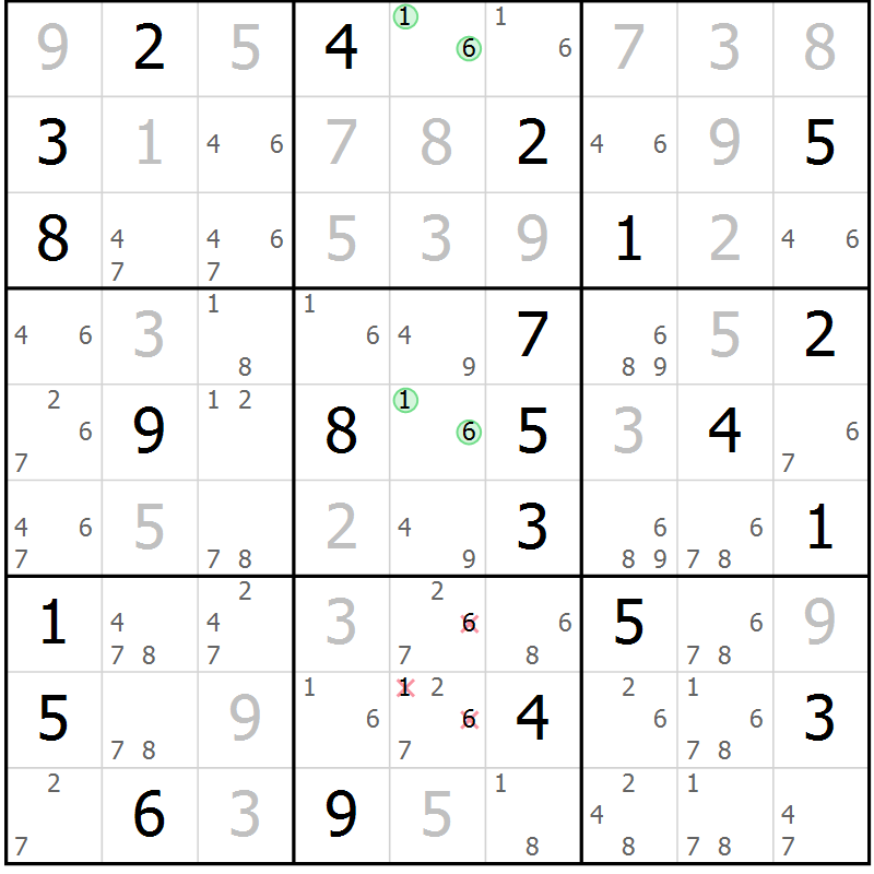 Position des candidats pour la solution de la Gr 10 page 13 du magazine de sudoku Sudoku Suprême n° 037