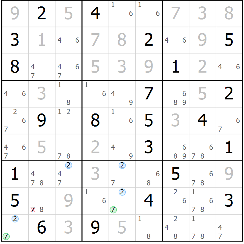 Position des candidats pour la solution de la Gr 10 page 13 du magazine de sudoku Sudoku Suprême n° 037