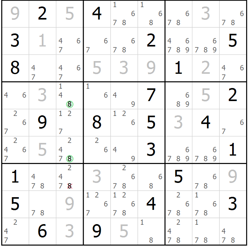 Position des candidats pour la solution de la Gr 10 page 13 du magazine de sudoku Sudoku Suprême n° 037