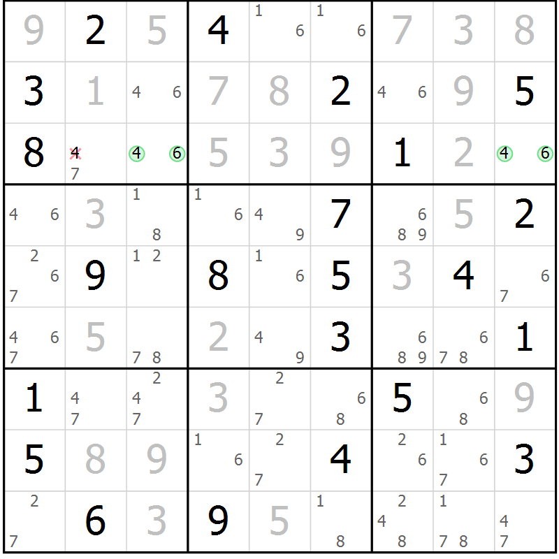 Position des candidats pour la solution de la Gr 10 page 13 du magazine de sudoku Sudoku Suprême n° 037