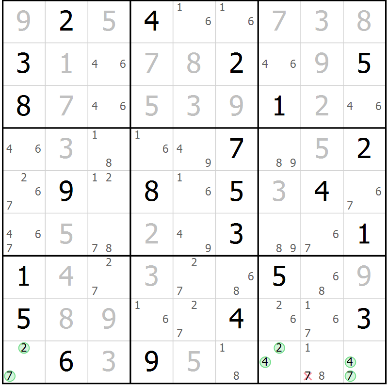 Position des candidats pour la solution de la Gr 10 page 13 du magazine de sudoku Sudoku Suprême n° 037