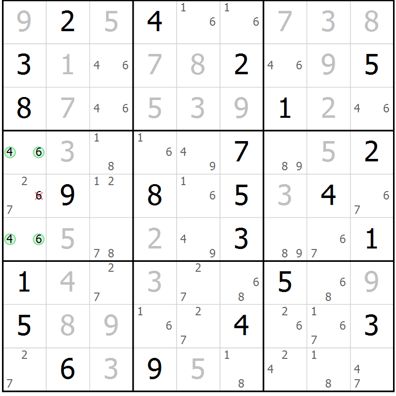 Position des candidats pour la solution de la Gr 10 page 13 du magazine de sudoku Sudoku Suprême n° 037