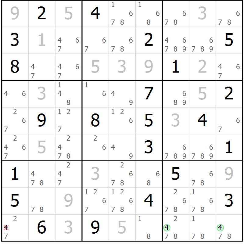 Position des candidats pour la solution de la Gr 10 page 13 du magazine de sudoku Sudoku Suprême n° 037