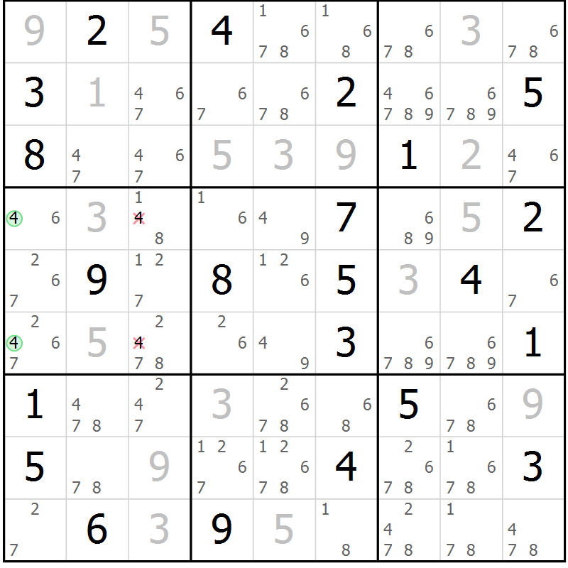 Position des candidats pour la solution de la Gr 10 page 13 du magazine de sudoku Sudoku Suprême n° 037