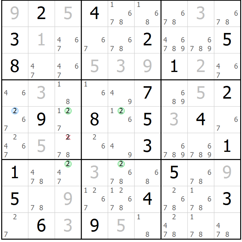 Position des candidats pour la solution de la Gr 10 page 13 du magazine de sudoku Sudoku Suprême n° 037