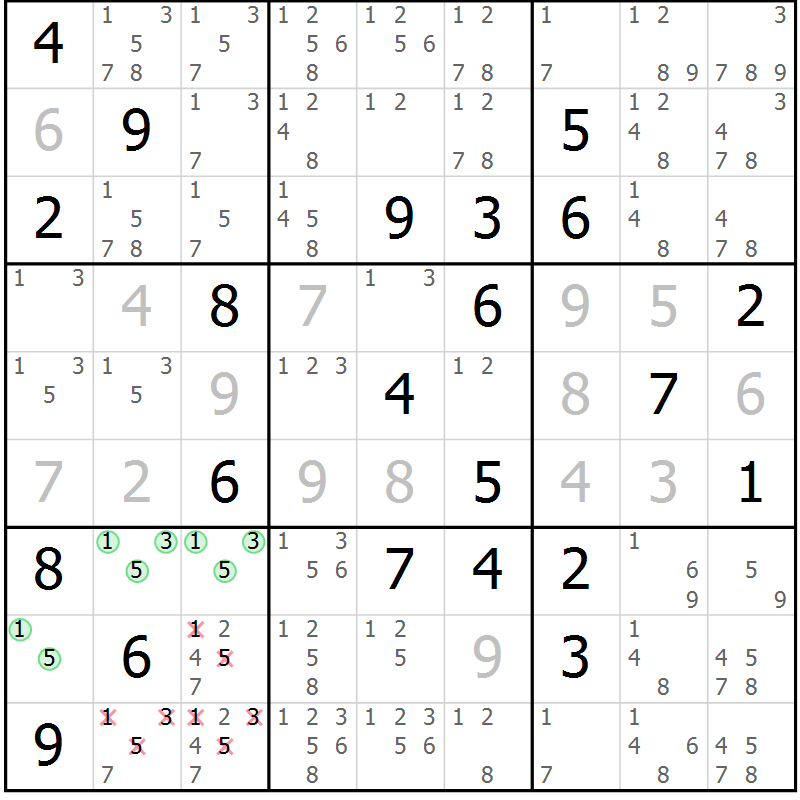 Position des candidats pour la solution de la Gr 11 page 14 du magazine de sudoku Sudoku Suprême n° 037