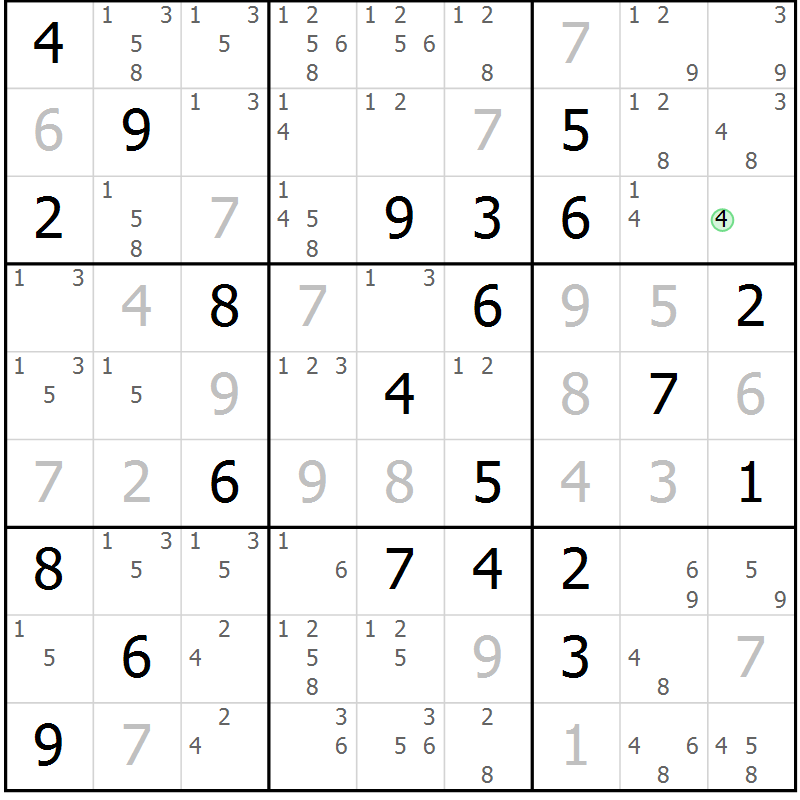 Position des candidats pour la solution de la Gr 11 page 14 du magazine de sudoku Sudoku Suprême n° 037