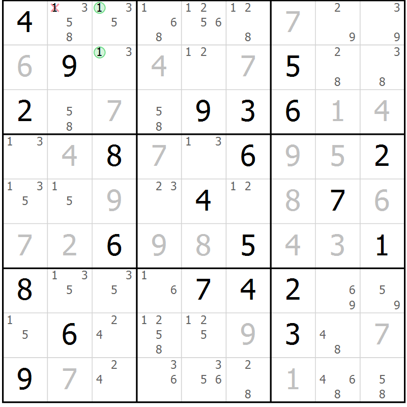 Position des candidats pour la solution de la Gr 11 page 14 du magazine de sudoku Sudoku Suprême n° 037