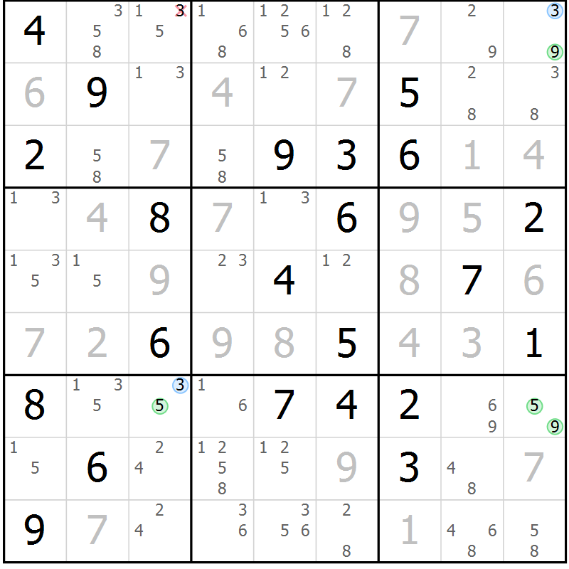 Position des candidats pour la solution de la Gr 11 page 14 du magazine de sudoku Sudoku Suprême n° 037
