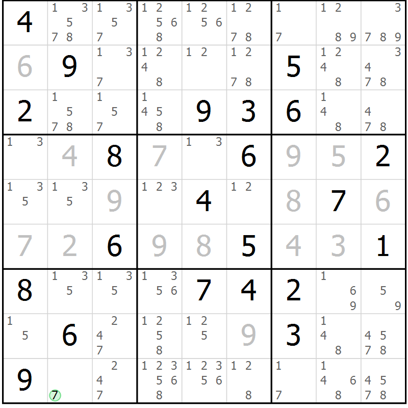 Position des candidats pour la solution de la Gr 11 page 14 du magazine de sudoku Sudoku Suprême n° 037