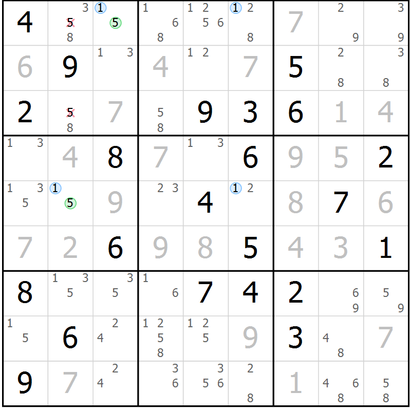 Position des candidats pour la solution de la Gr 11 page 14 du magazine de sudoku Sudoku Suprême n° 037