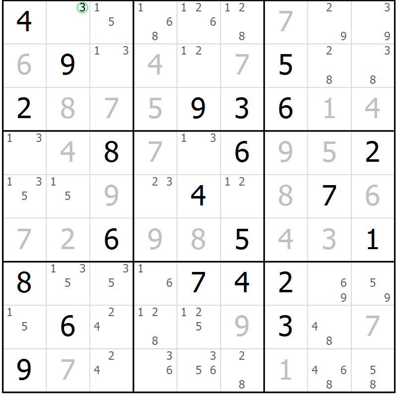 Position des candidats pour la solution de la Gr 11 page 14 du magazine de sudoku Sudoku Suprême n° 037