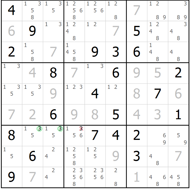 Position des candidats pour la solution de la Gr 11 page 14 du magazine de sudoku Sudoku Suprême n° 037