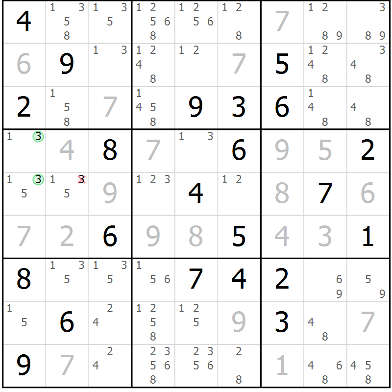 Position des candidats pour la solution de la Gr 11 page 14 du magazine de sudoku Sudoku Suprême n° 037