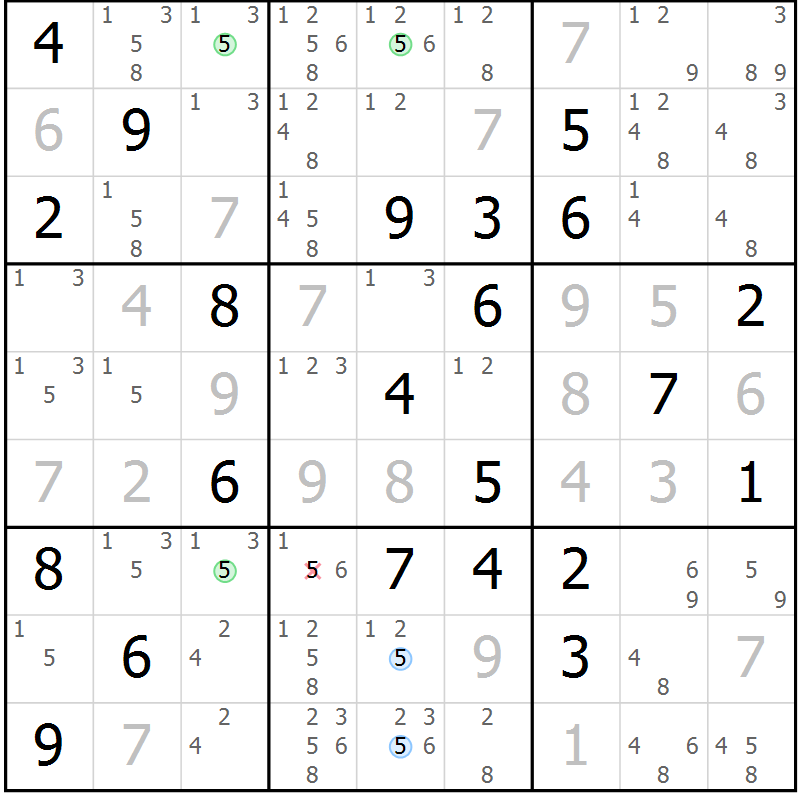Position des candidats pour la solution de la Gr 11 page 14 du magazine de sudoku Sudoku Suprême n° 037