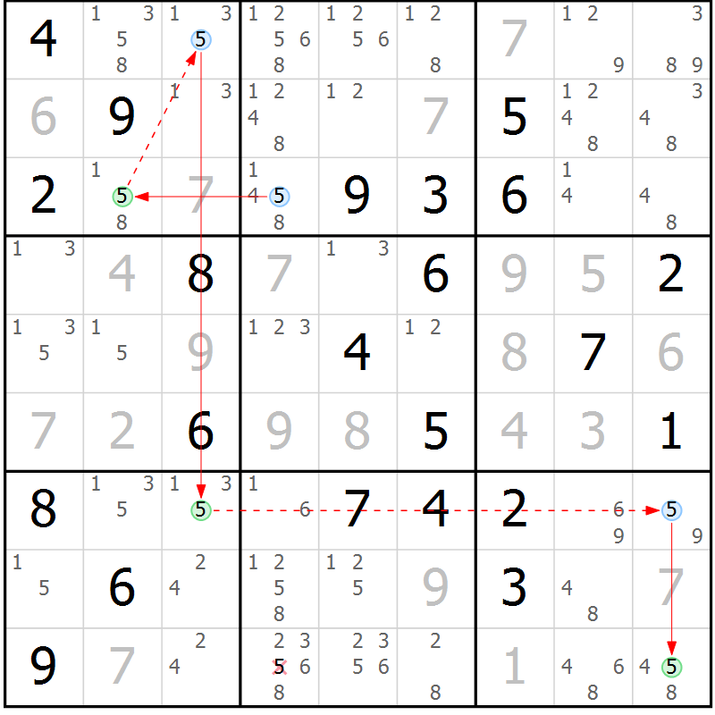 Position des candidats pour la solution de la Gr 11 page 14 du magazine de sudoku Sudoku Suprême n° 037