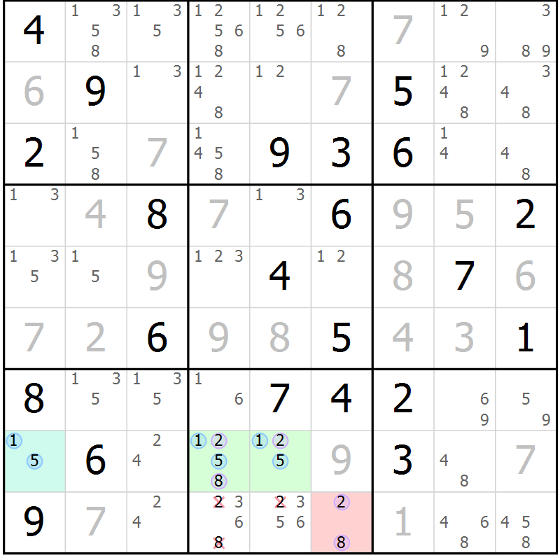Position des candidats pour la solution de la Gr 11 page 14 du magazine de sudoku Sudoku Suprême n° 037