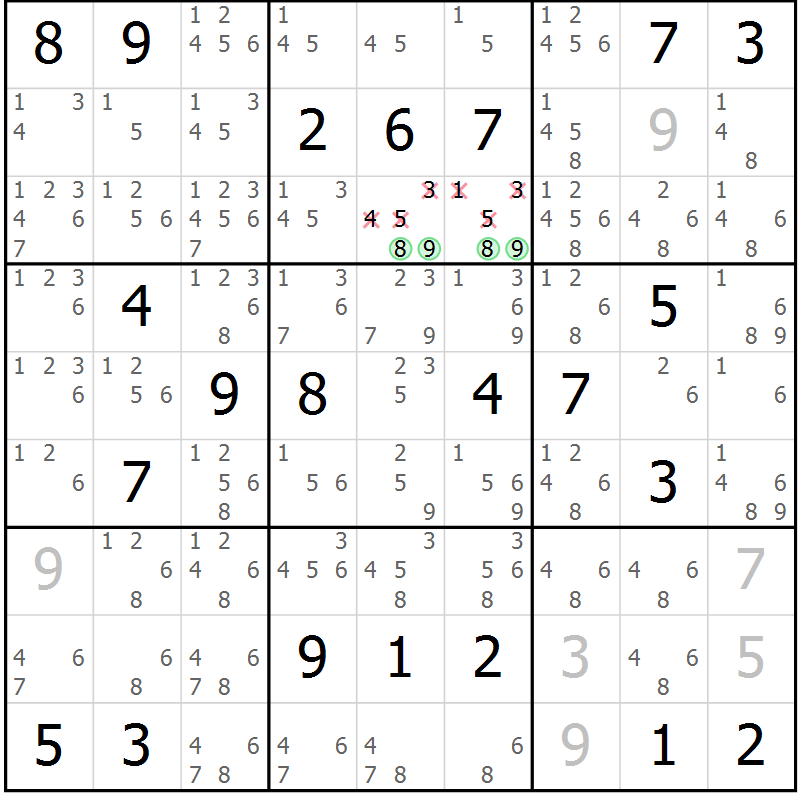 Position des candidats pour la solution de la Gr 12 page 15 du magazine de sudoku Sudoku Suprême n° 037